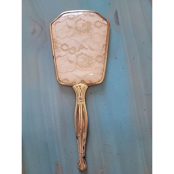 MCM Vintage Art ‎ Vanity Mirror Only Golden Floral 13 Inches - Picture 1 of 4